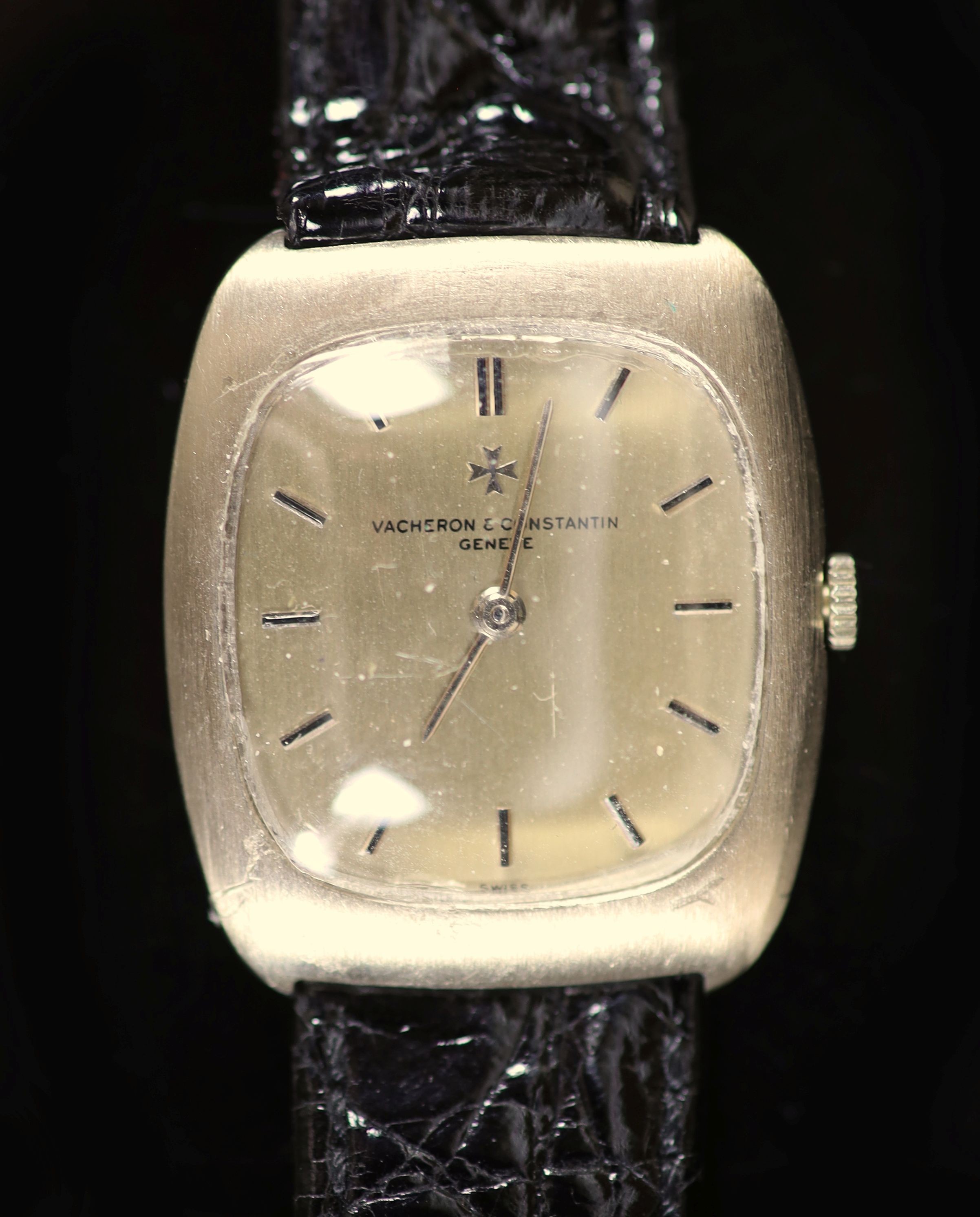 A lady's brushed 18ct white gold Vacheron & Constantin manual wind shaped rectangular wrist watch